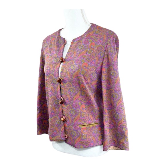 A Leslie Faye Original Purple Pink Green Bracelet Sleeve Blazer Jacket Medium? - Picture 4 of 9